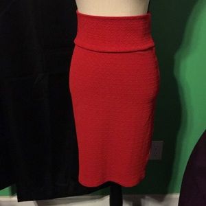 Red textured Lularoe Cassie pencil skirt